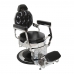 scaun de frizerie barber shop gv hexa gold din piele ecologica neagra cu cusaturi radiale si structura metalica masiva rutilanta aurie cu panou inferior traforat
