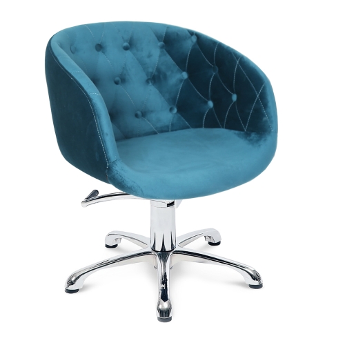Scaun profesional coafura GV 1058 din catifea turcoaz cu baza cromata