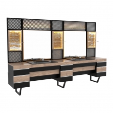 Post de Lucru Dublu Barber Shop GV 504 din MDF cu Grilaj și Piatră Iluminată