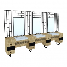 Post de Lucru Frizerie Triplu GV 506 cu Chiuvete Integrate