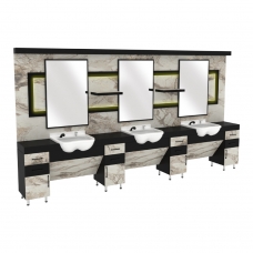 Post de Lucru Triplu Barber Shop GV 561 din MDF cu Marmură și LED-uri