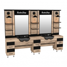 Post de Lucru Dublu Barber Shop GV 588 din MDF cu Panou BarberShop și Scafe Negre