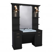 Post de Lucru Simplu Barber Shop GV 650 din MDF Negru cu Lavoar Alb