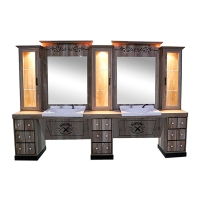 Post de Lucru Dublu Barber Shop GV 653 din Lemn cu Vitrine Luminate