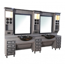 Post de Lucru Dublu Barber Shop GV 665 din MDF Gri cu Suporturi Fagure