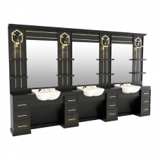 Post de Lucru Triplu Barber Shop GV 668 Negru Mat cu Accente Aurii