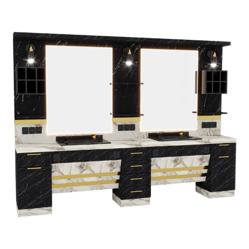 post de lucru dublu barber shop gv 716 finisaj marmura neagra si alba