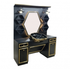 Post de Lucru Barber Shop GV 717 cu Oglindă Hexagonală și Scafă