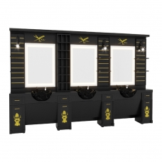 Post de Lucru Triplu Barber Shop GV 721 cu Oglinzi LED și Scafe