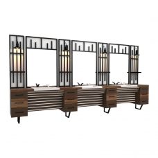 Post de Lucru Triplu Barber Shop GV 731 din MDF cu Grilaj Vertical și Riflaje