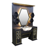 Post de Lucru Simplu Barber Shop GV 738 cu Oglindă Hexagonală și Scafă